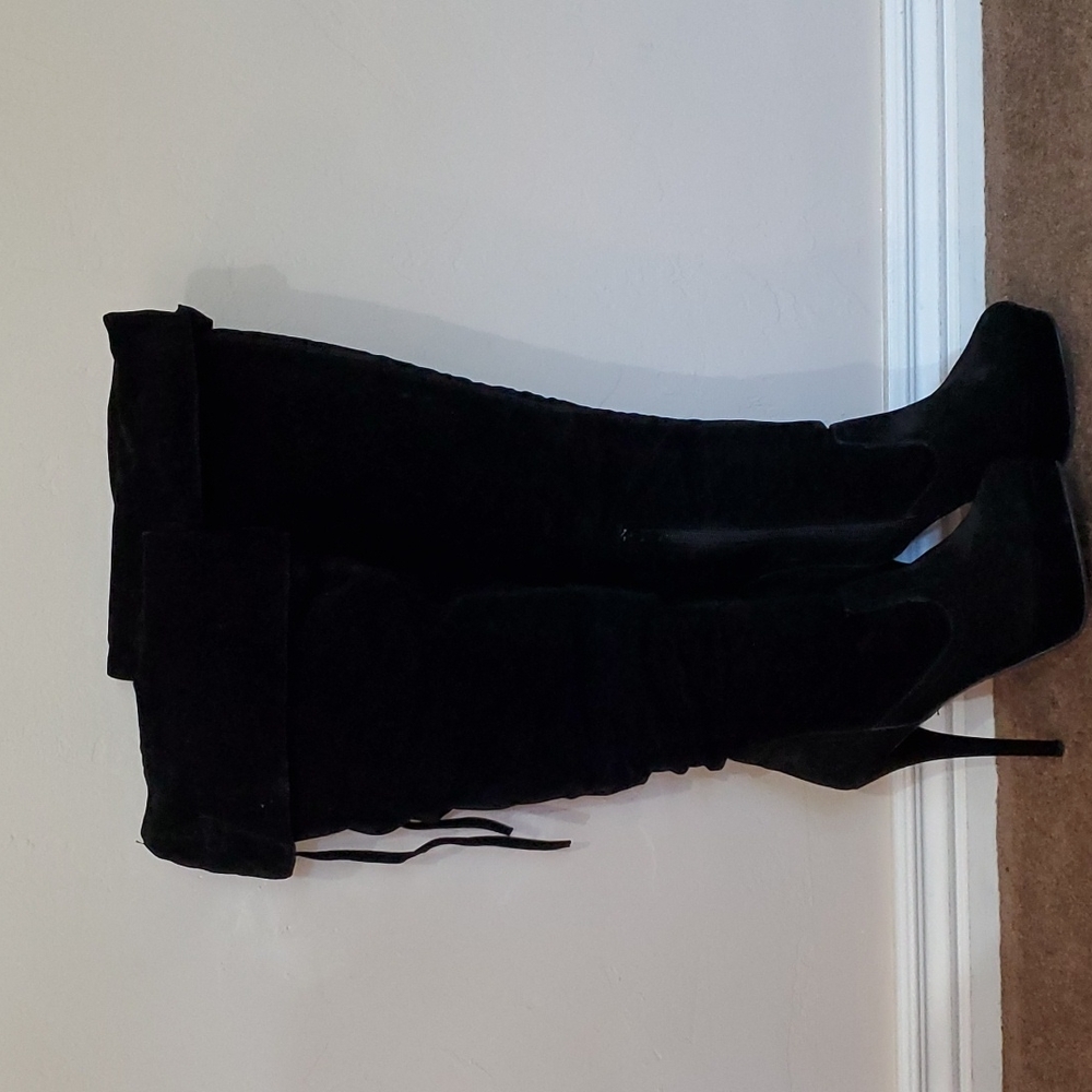 Black suede over the knee boots